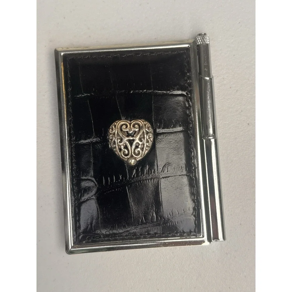 Brighton Black Croc Embossed Notepad Memo Holder Heart Pen Desk Accessory
